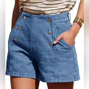 NWOT Women's Blue Denim Shorts, Double Breasted, 80s Style, Size 14